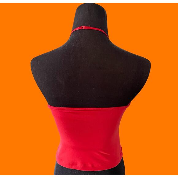 00's vintage orange high neck keyhole halter bodycon y2k cropped tank top XS - Picture 4 of 7